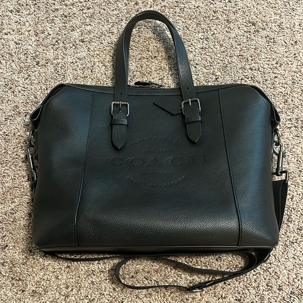 Coach Mens Black Leather Messenger/Laptop Bag